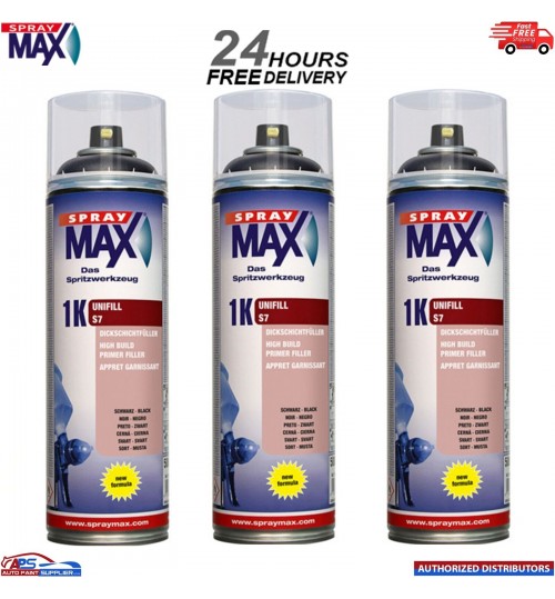 3x SPRAYMAX 680424 1K UNIFILL PRIMER S7 BLACK AEROSOL - 500ML
